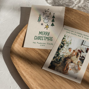 Cartes Pour Fêtes Annuelles Arbres de Noël de bonhomme de neige blanc et vert