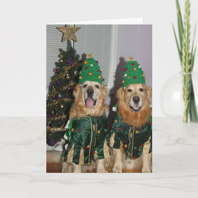 Cartes Pour Fêtes Annuelles Arbres de Noël de golden retriever (Devant)