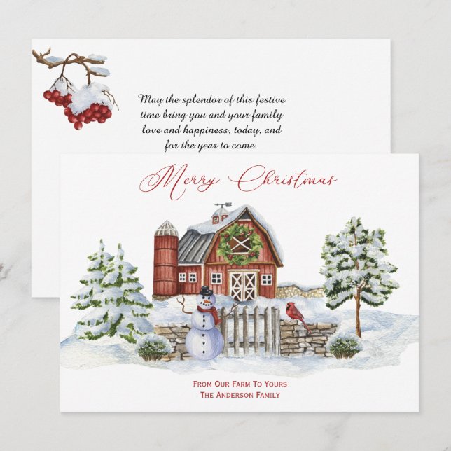 Cartes Pour Fêtes Annuelles Arbres de Noël de la ferme de grange rustique Bonh (Devant / Derrière)