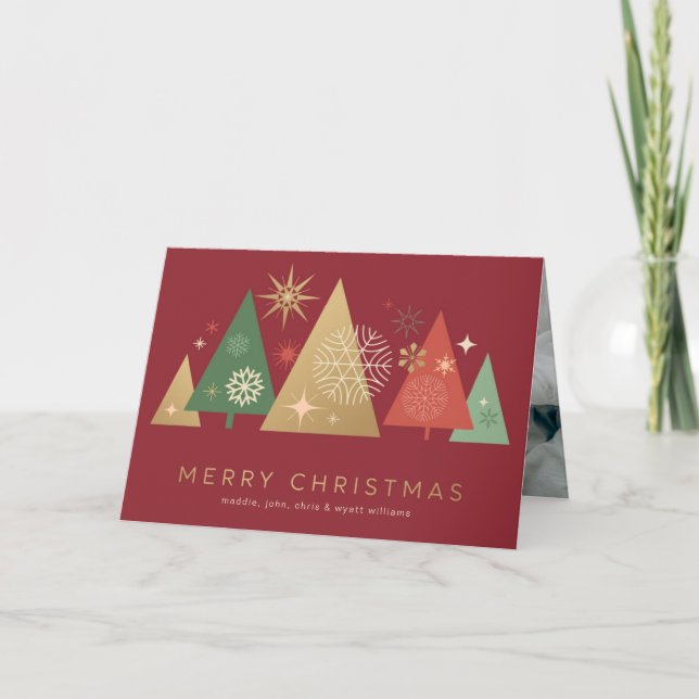 Cartes Pour Fêtes Annuelles Arbres de Noël d'or - Elégants voeux festifs (Devant)