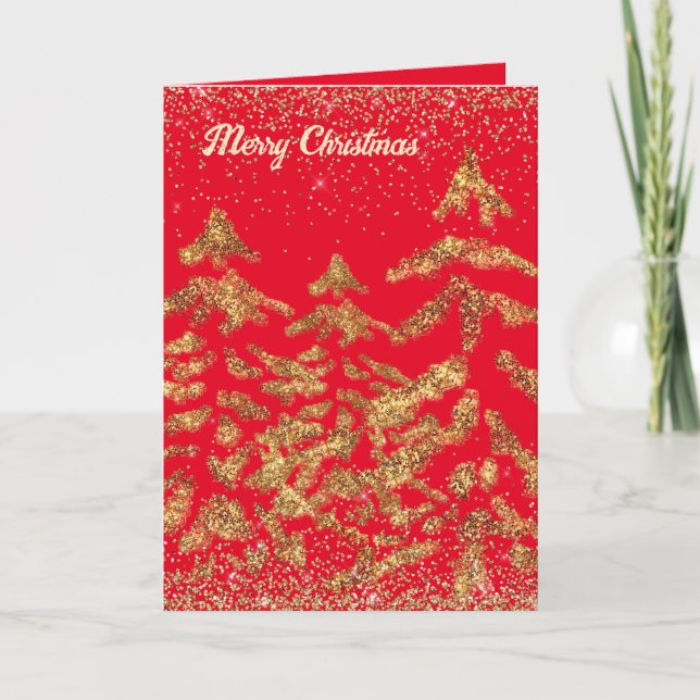 Cartes Pour Fêtes Annuelles Arbres de Noël dorés avec étincelle élégante (Devant)
