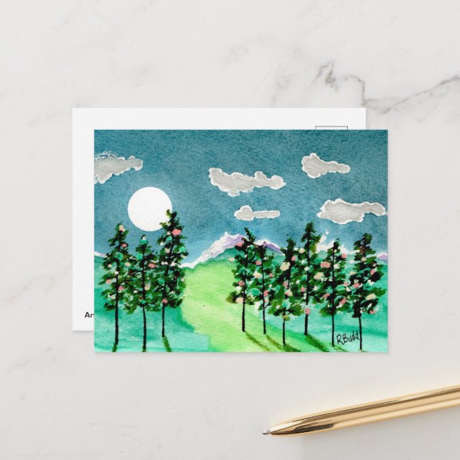Cartes Pour Fêtes Annuelles Arbres de Noël éclairés par la lune (Devant/Arrière en situation)