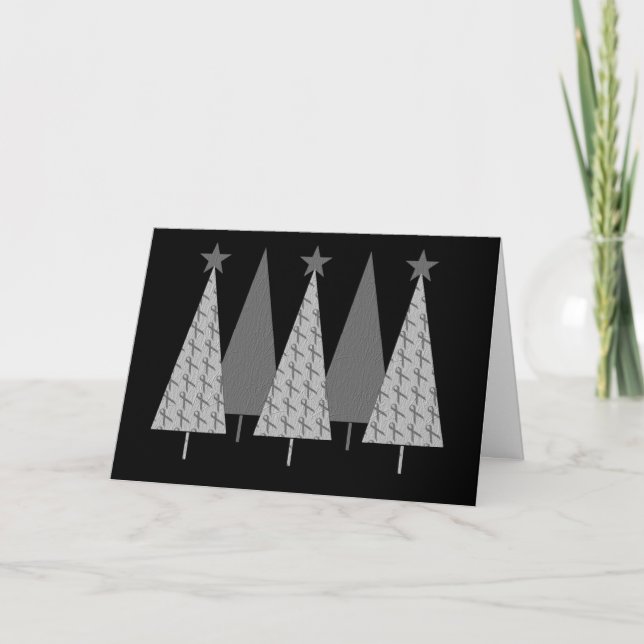 Cartes Pour Fêtes Annuelles Arbres de Noël - Gris Ribbon Cancer du cerveau (Devant)