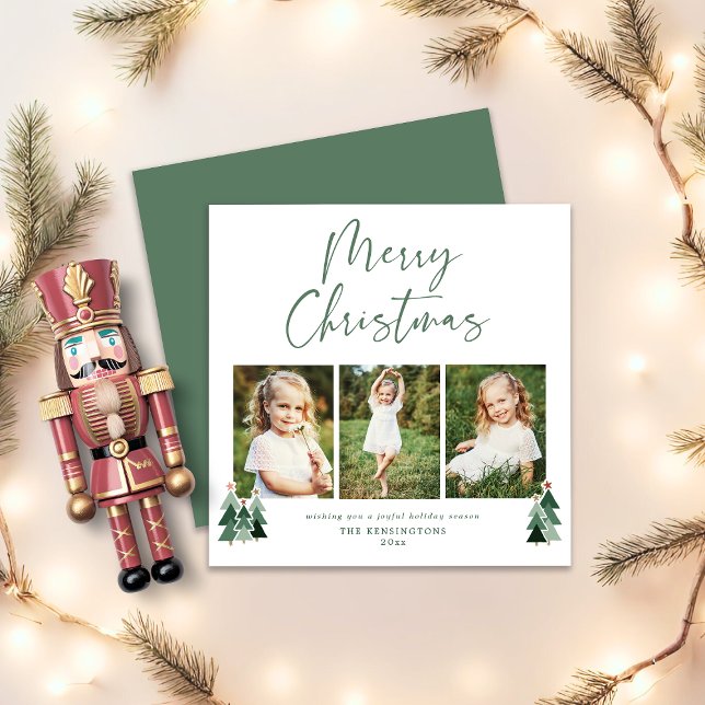 Cartes Pour Fêtes Annuelles Arbres de Noël modernes Holiday 3 Photo (Modern Christmas Trees Holiday 3 Photo Square Card)