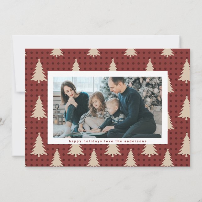 Cartes Pour Fêtes Annuelles Arbres de Noël modernes Red Maroon cadre photo (Devant)