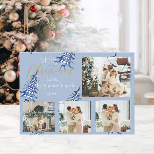 Cartes Pour Fêtes Annuelles Arbres de Noël Pagode Bleu Poussiéreux 5-Photo