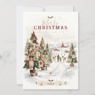 Cartes Pour Fêtes Annuelles Arbres de Noël Patchwork Famille Renne TMF26