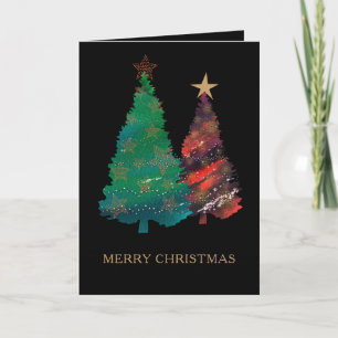 Cartes Pour Fêtes Annuelles Arbres de Noël Peints à la main