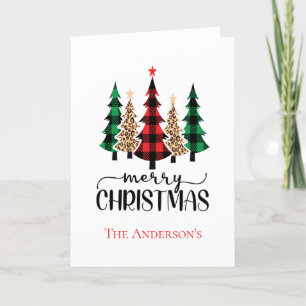 Cartes Pour Fêtes Annuelles Arbres de Noël Rouge Vert noir Buffle Plaid