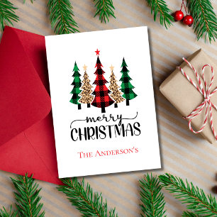 Cartes Pour Fêtes Annuelles Arbres de Noël Rouge Vert noir Buffle Plaid