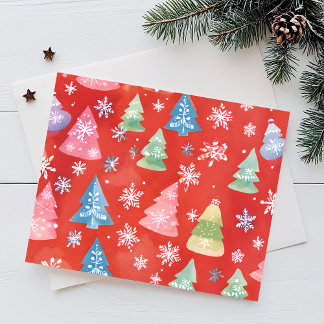 Cartes Pour Fêtes Annuelles Arbres de Noël rouges aquarelle