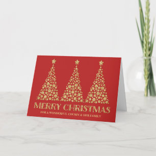 Cartes Pour Fêtes Annuelles Arbres de Noël rouges d'or Famille Cousin