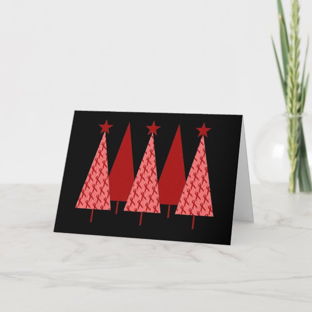 Cartes Pour Fêtes Annuelles Arbres de Noël - SIDA de ruban et HIV rouges (Devant)