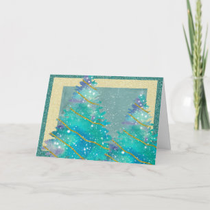 Cartes Pour Fêtes Annuelles Arbres de Noël Vertes et Or Uniques 