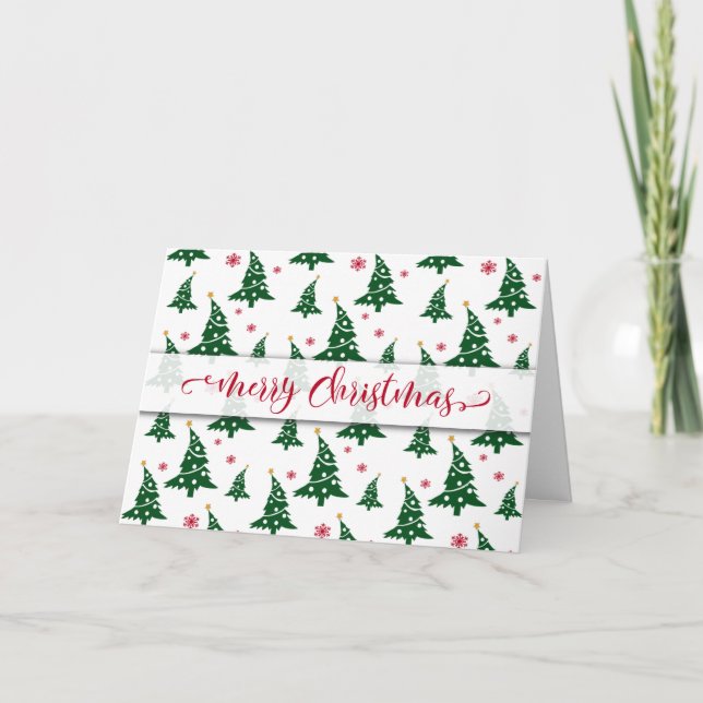 Cartes Pour Fêtes Annuelles Arbres de Noël verts et Motif de flocons de neige  (Devant)