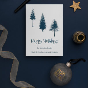 Cartes Pour Fêtes Annuelles Arbres d'hiver bleus de la Marine