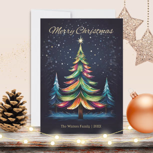 Cartes Pour Fêtes Annuelles Arbres d'hiver modernes colorés neige Joyeux Noël
