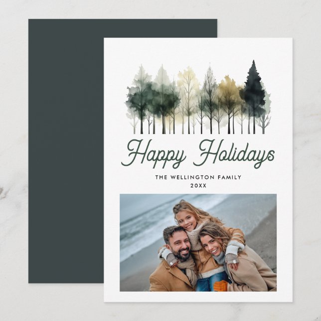 Cartes Pour Fêtes Annuelles Arbres d'hiver modernes Photo de Noël (Devant / Derrière)