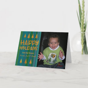 Cartes Pour Fêtes Annuelles Arbres dorés Joyeuses Fêtes avec Photo et Rayures 
