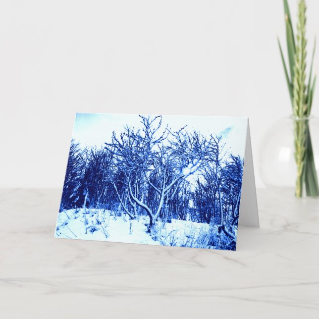 Cartes Pour Fêtes Annuelles Arbres et scène de neige, bleu de cobalt (Devant)