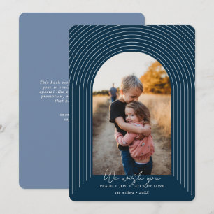Cartes Pour Fêtes Annuelles Arc bleu moderne photo verticale de Noël