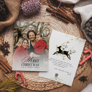 Cartes Pour Fêtes Annuelles Arc Boho Gold & Black Floral Photo Noël