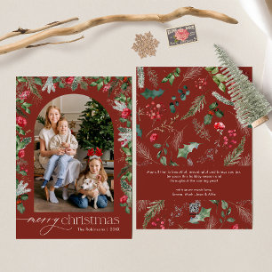 Cartes Pour Fêtes Annuelles Arc botanique d'hiver Bourgogne Joyeux Noël