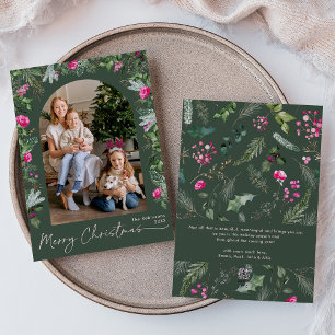 Cartes Pour Fêtes Annuelles Arc botanique rose vert et brillant Photo de Noël