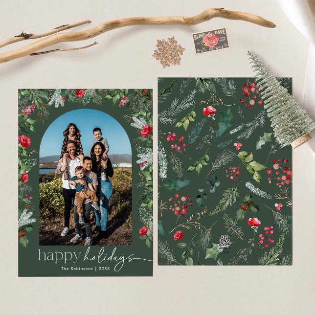 Cartes Pour Fêtes Annuelles Arc botanique rustique de forêt verte pour joyeux  (Créateur téléchargé)