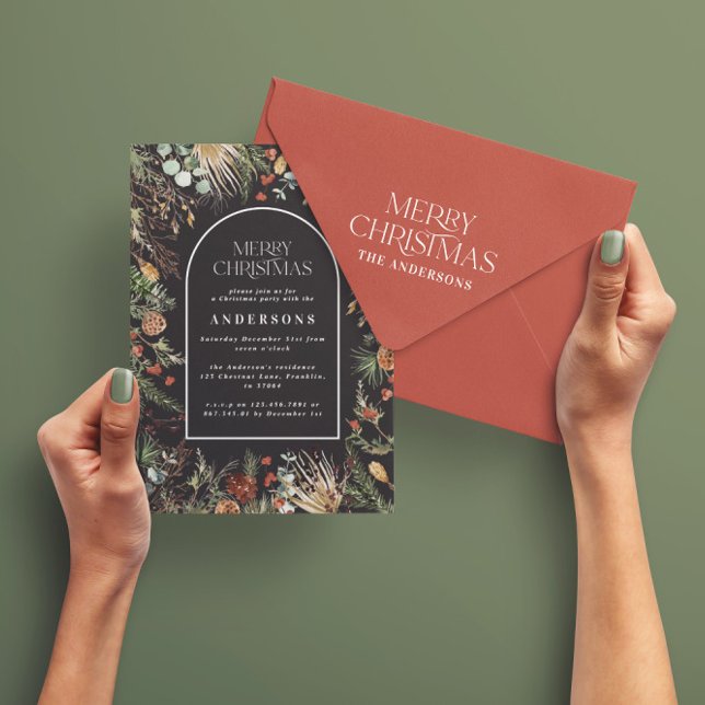 Cartes Pour Fêtes Annuelles Arc de Noël aquarelle botanique Noël Holi (Créateur téléchargé)