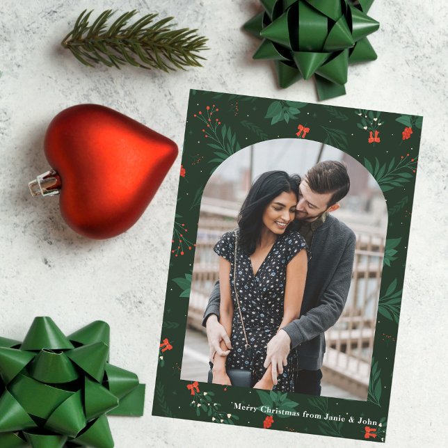 Cartes Pour Fêtes Annuelles Arc de Noël romantique Photo Green Mistletoe (Créateur téléchargé)