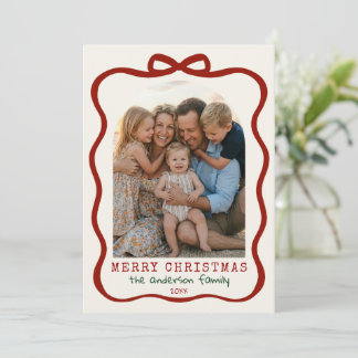 Cartes Pour Fêtes Annuelles Arc de photo de Noël avec un nœud joyeux dessiné à