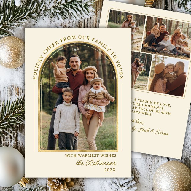 Cartes Pour Fêtes Annuelles Arc d'or moderne élégant photo Noël heureux (Créateur téléchargé)