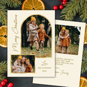 Cartes Pour Fêtes Annuelles Arc Doré Moderne Élégant pour 3 Photos de Noël
