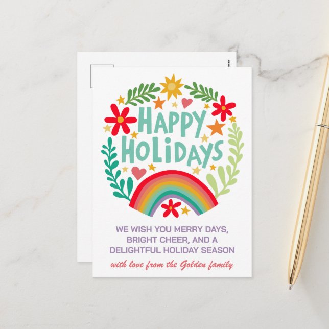 Cartes Pour Fêtes Annuelles Arc-en-ciel mignon teint à la main (Devant/Arrière en situation)