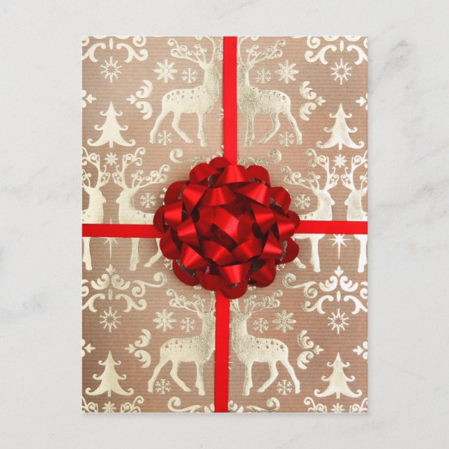 Cartes Pour Fêtes Annuelles Arc et ruban sur papier d'emballage de Noël (Devant)