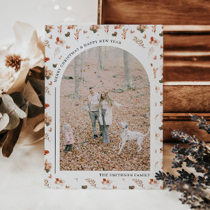 Cartes Pour Fêtes Annuelles Arc floral automnal cosy botanique photo de Noël
