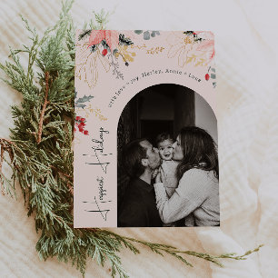 Cartes Pour Fêtes Annuelles Arc Floral moderne Vacances vertes les plus heureu