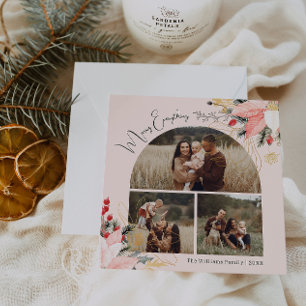 Cartes Pour Fêtes Annuelles Arc Floral Rose Joyeux Tout Trois Photo