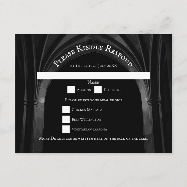 Cartes Pour Fêtes Annuelles Arc gothique Mariage élégant Noir et Blanc foncé (Devant)