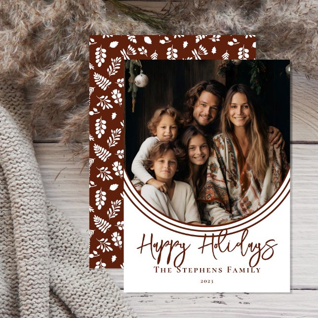 Cartes Pour Fêtes Annuelles Arc Inverti tendance Joyeux Joyeux vacances Photo (Simple and classy, modern photo trendy script text "Happy Holidays" design with inverted arch.)