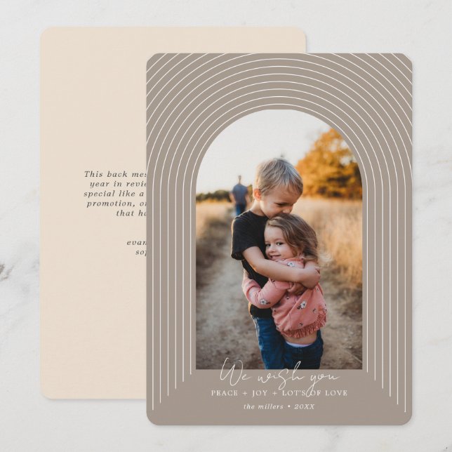 Cartes Pour Fêtes Annuelles Arc moderne Beige Noël photo verticale (Devant / Derrière)