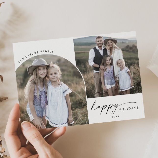 Cartes Pour Fêtes Annuelles Arc moderne Boho 3 Photos Joyeuses Fêtes (Créateur téléchargé)