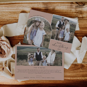 Cartes Pour Fêtes Annuelles Arc moderne Boho Saumon 3 Photos de famille Noël