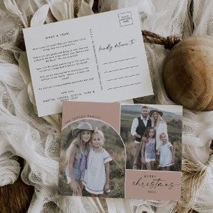 Cartes Pour Fêtes Annuelles Arc moderne Boho Saumon 3 Photos de famille Noël