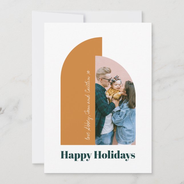 Cartes Pour Fêtes Annuelles Arc moderne Joyeux Noël lumineux Photo de famille (Devant)
