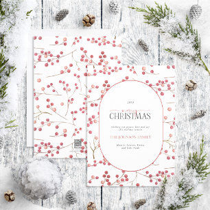 Cartes Pour Fêtes Annuelles Arc moderne naturel rouge Berry Joyeux Noël Holi