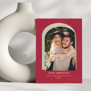 Cartes Pour Fêtes Annuelles Arc moderne Photo Simple Rouge Merry Tout