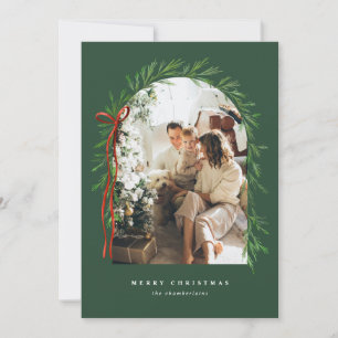 Cartes Pour Fêtes Annuelles Arc verdoyant & Bow Élégant Photo Noël