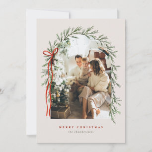 Cartes Pour Fêtes Annuelles Arc verdoyant & Bow Élégante photo ivoire Noël